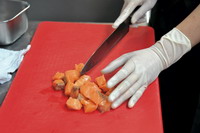 Dice the salmon into pieces of similar size