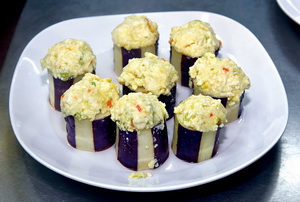 Eggplant Stuffed with Assorted Vegetables and Bean Curd