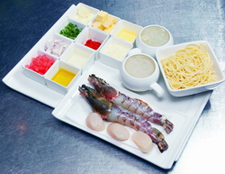 Ingredients of Linguine with King Prawns and Sea Scallops in Saffron Juice